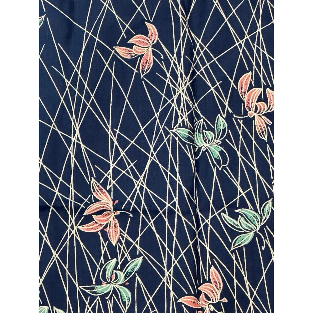 Vintage Japanese Blue Botanical Butterfly Scarf 28